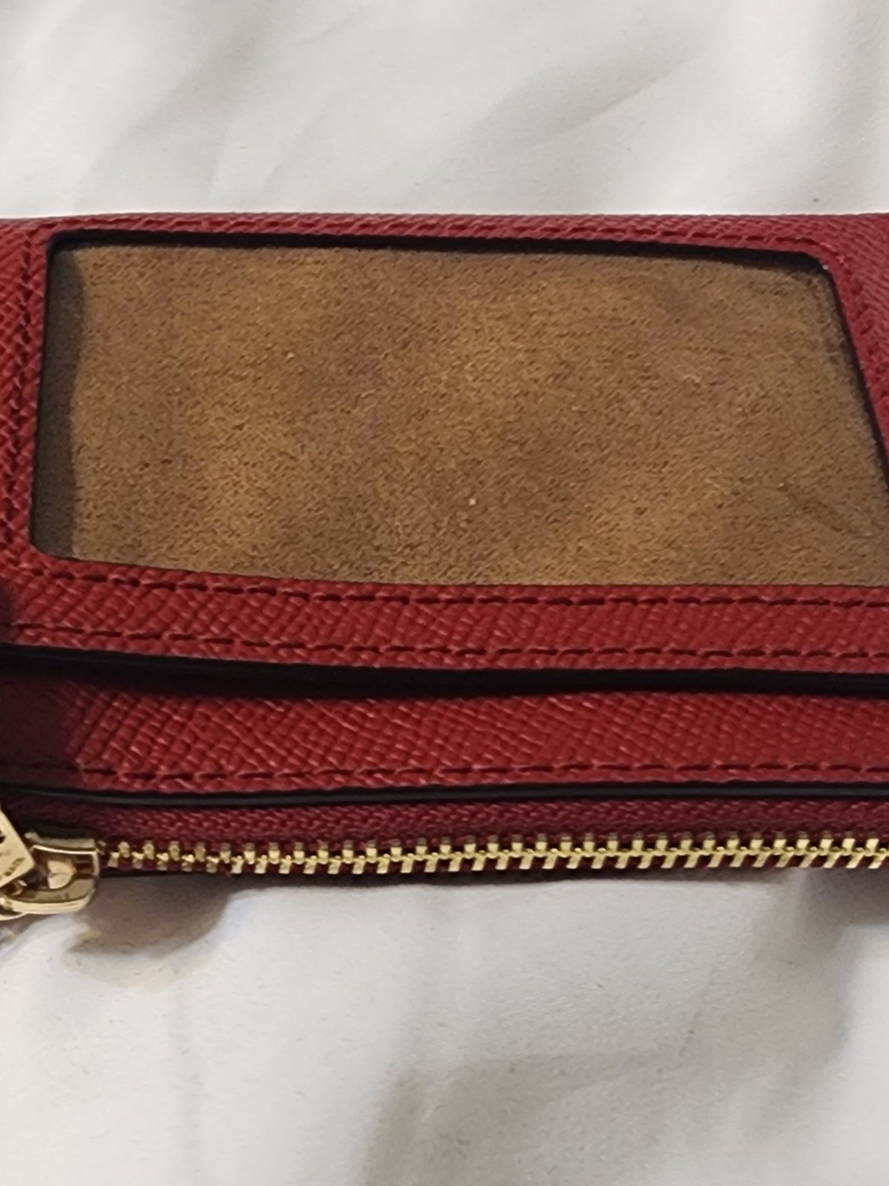 Coach Red Leather Zip Card Case Wristlet with Gold Hardware - Picture 2 of 2